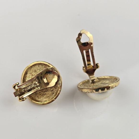 Vintage Henkel & Grossé Gold Clip-On Earrings Faux Pearl 2.3cm - Picture 4 of 4
